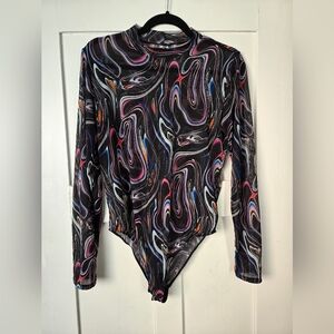 Parade "Silky Mesh Mockneck Bodysuit" Size L / "Space Drip"